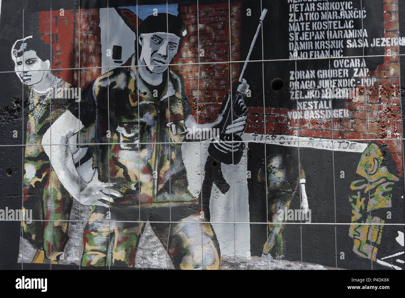 Graffitis to remember memorial of heroes of war civil-war in Yugoslavia  yougoslavia-war Vukovar street. Split, Croatia Stock Photo