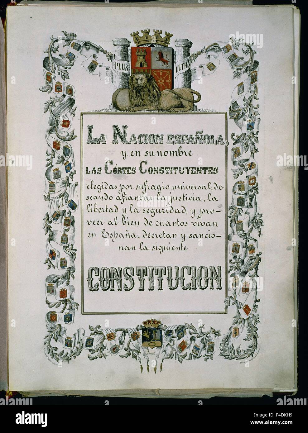 PORTADA DE LA CONSTITUCION DE 1869 - CONSTITUCION QUE MANTENIA LA FORMA  MONARQUICA DEL ESTADO Y EL SISTEMA BICAMERAL. Location: CONGRESO DE LOS  DIPUTADOS-BIBLIOTECA, MADRID, SPAIN Stock Photo - Alamy