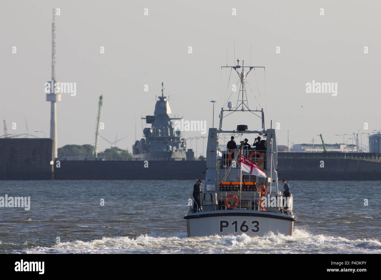 A Bow view of The Archer Class Patrol Vessel HMS Express P163, in transit in the North sea near the Baltic. Stock Photo