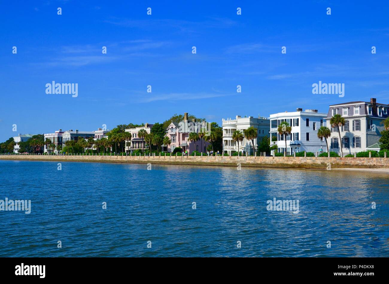 Skyline of Charleston in South Carolina with its pastel colored houses