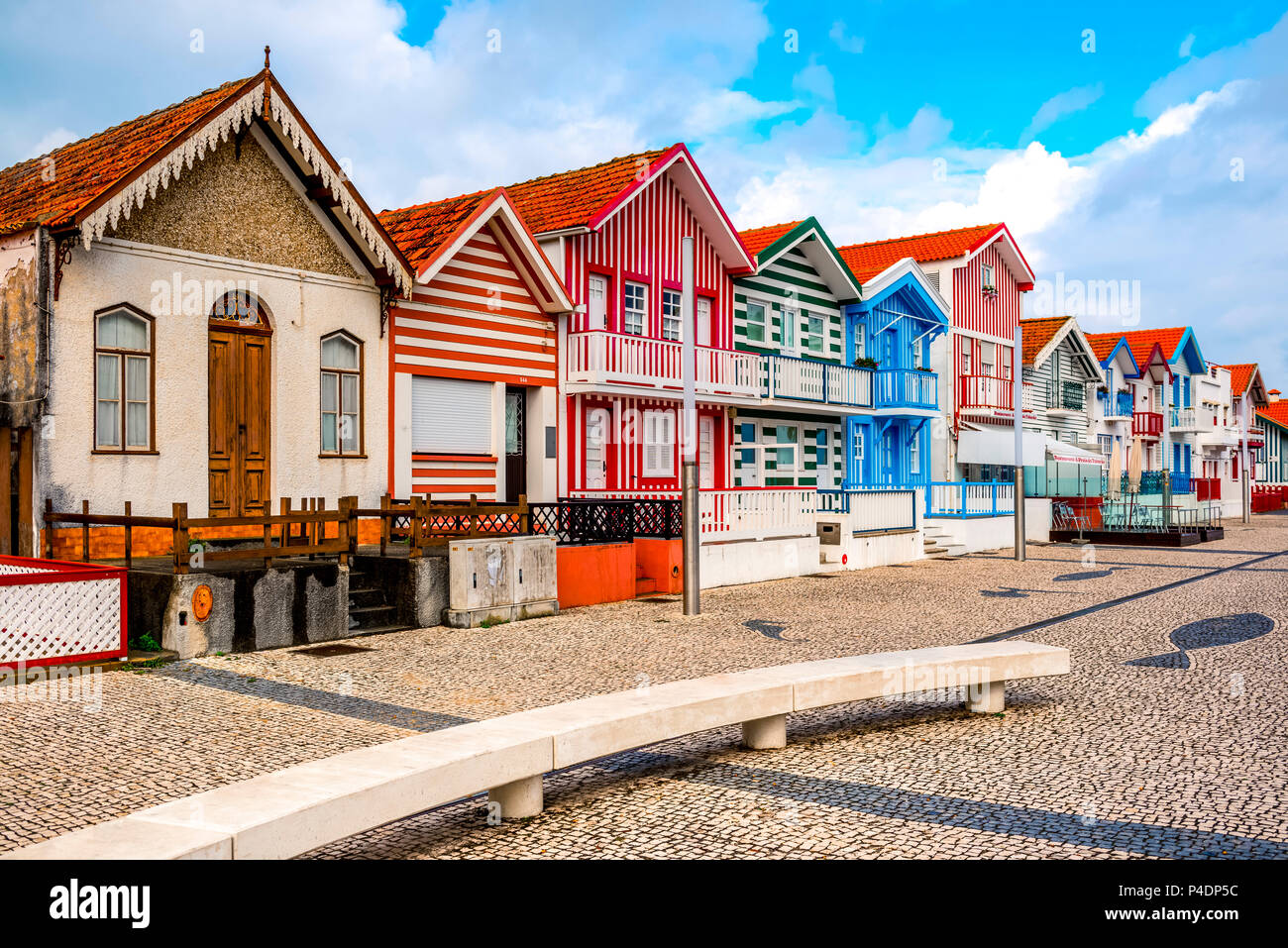 Europa, Portugal, Aveiro, Costa Nova, bunt, Häuser Stock Photo