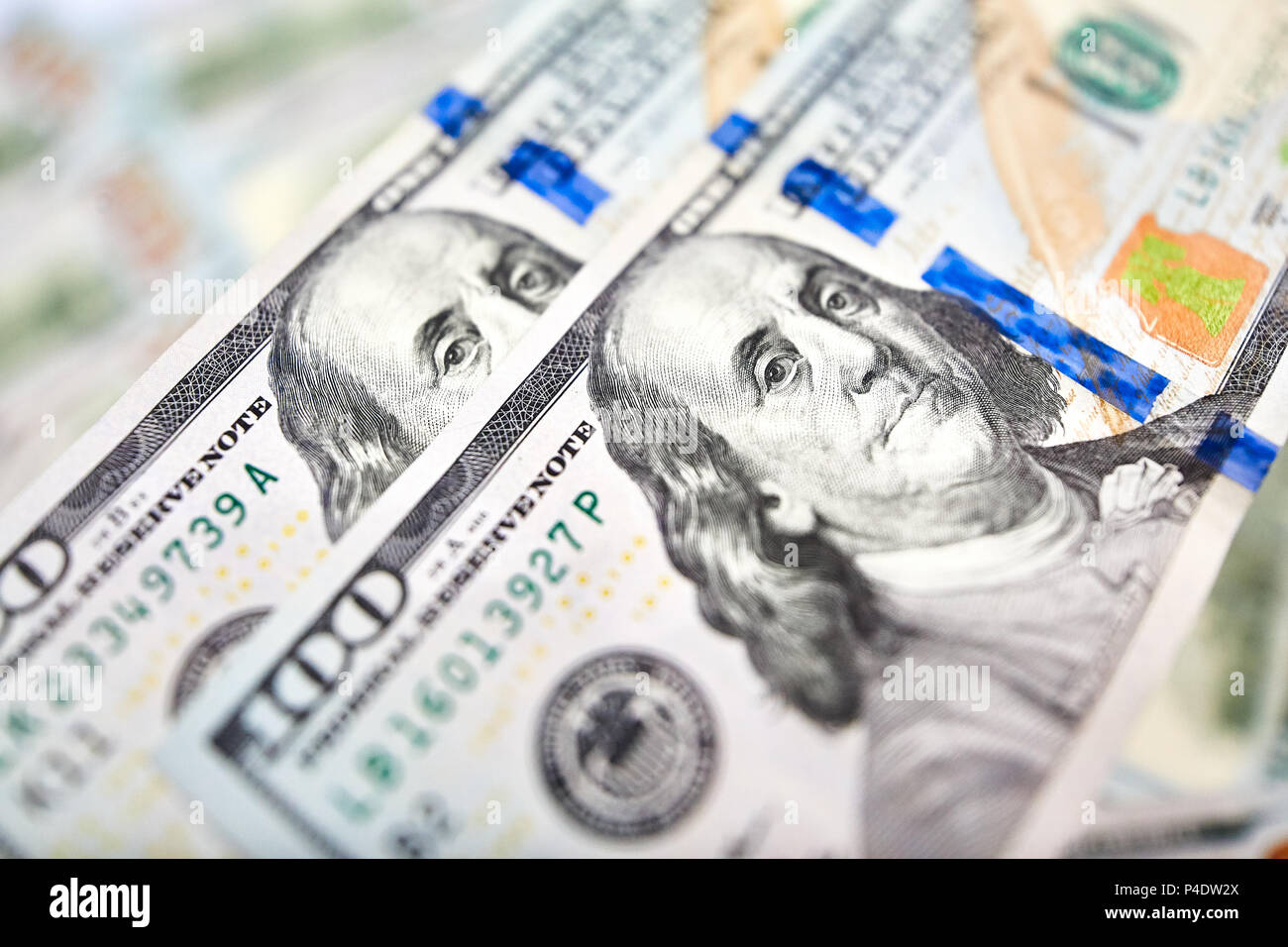 Background of 100 dollar bills. Money american hundred dollar bi Stock Photo