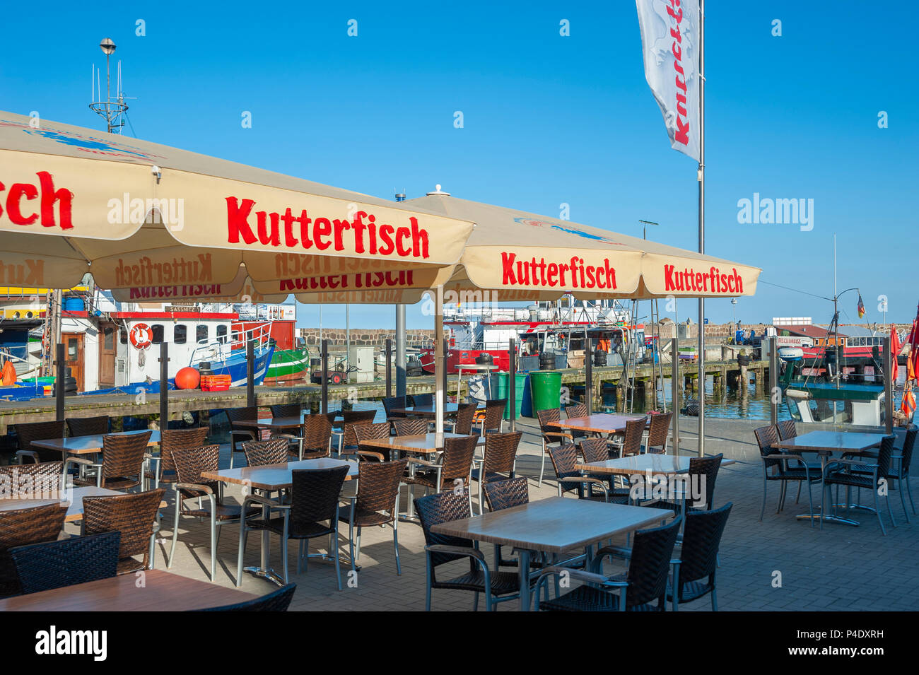 Restaurant in the fishing harbor, Sassnitz, Rügen, Mecklenburg-Vorpommern, Germany, Europe Stock Photo