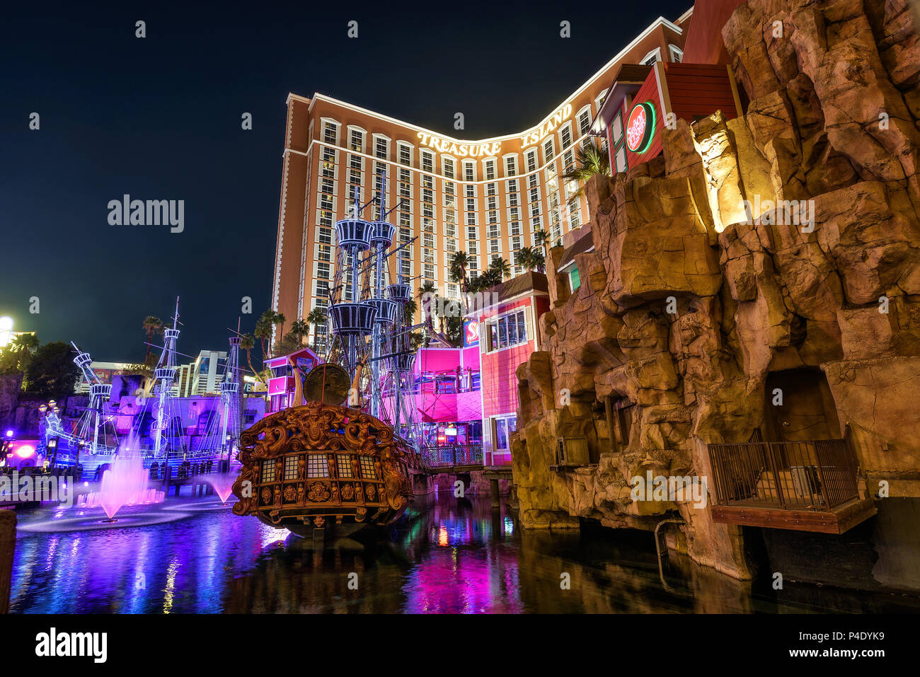 Treasure Island Hotel and Casino resort at night Stock Photo