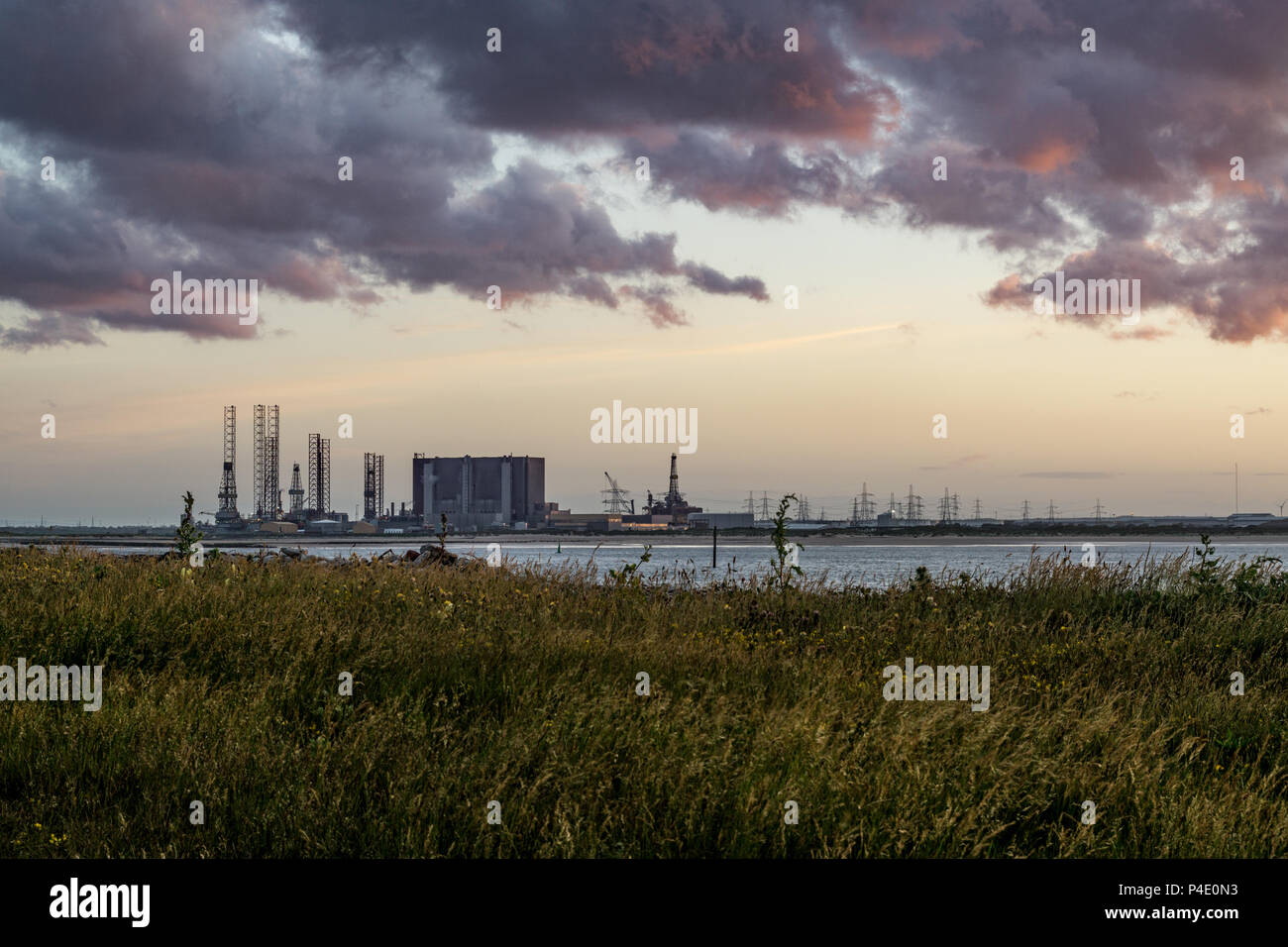 Industrial background by the north east coast of England. South Gare at