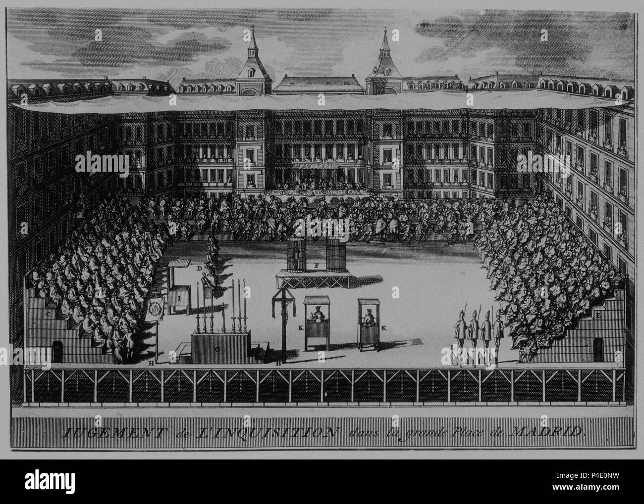 INQUISICION-JUICIO A SENTENCIA EN LA PLAZA MAYOR DE MADRID-S XVII. Stock Photo