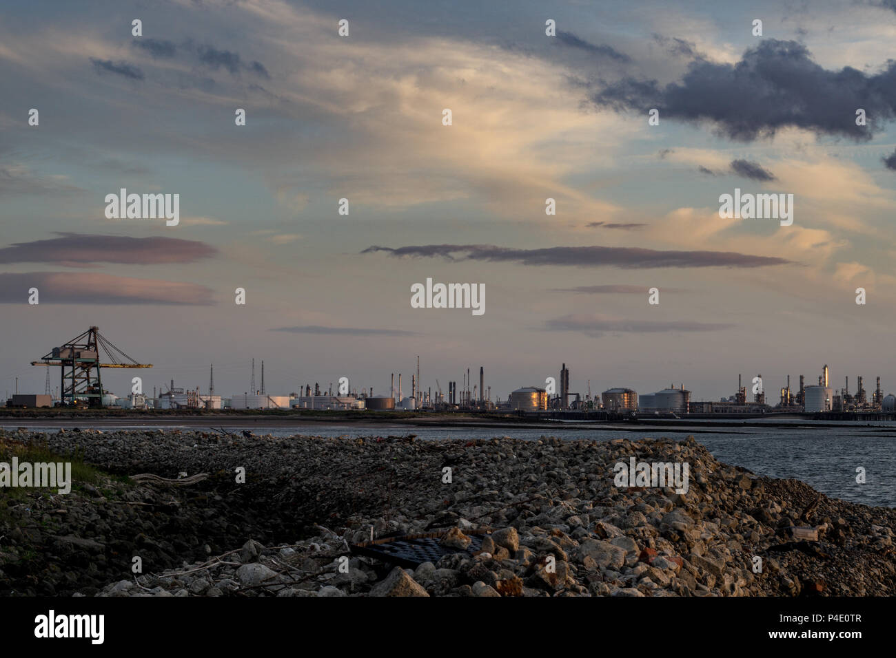 Industrial background by the north east coast of England. South Gare at Redcar. Stock Photo