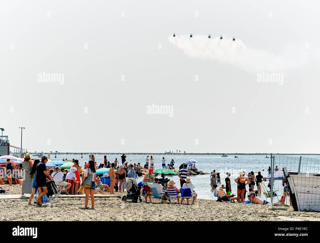 San Javier, Spain - June 10, 2018: San Javier Air Show. It is one of the most visually impressive events in the Murcia. Aerobatic teams accompanied by Stock Photo