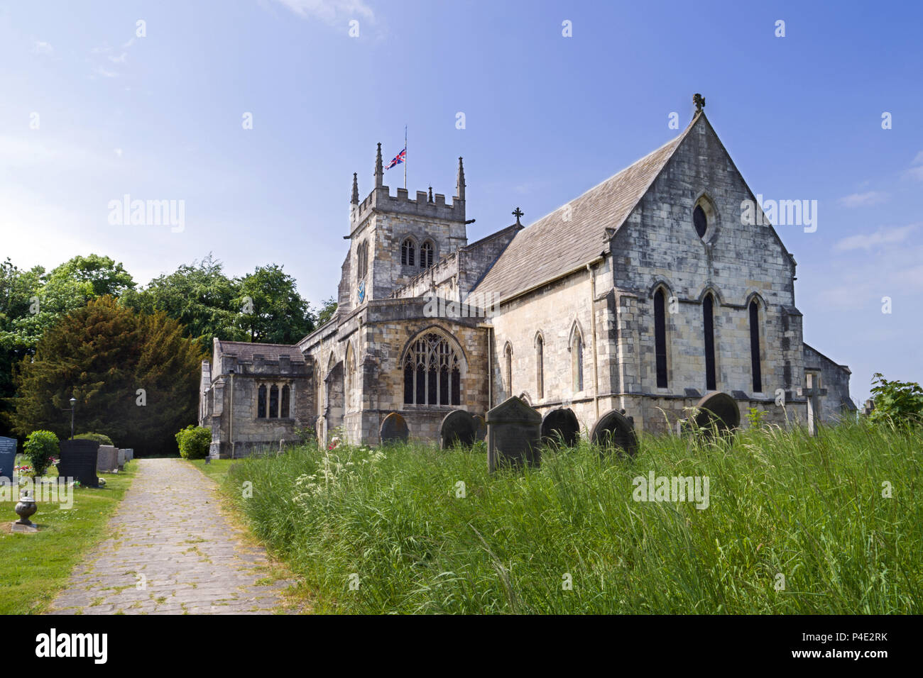 All Saints Church in Sherburn in Elmet, North Yorkshire, is Grade I Listed Building and dates from around 1120. Stock Photo