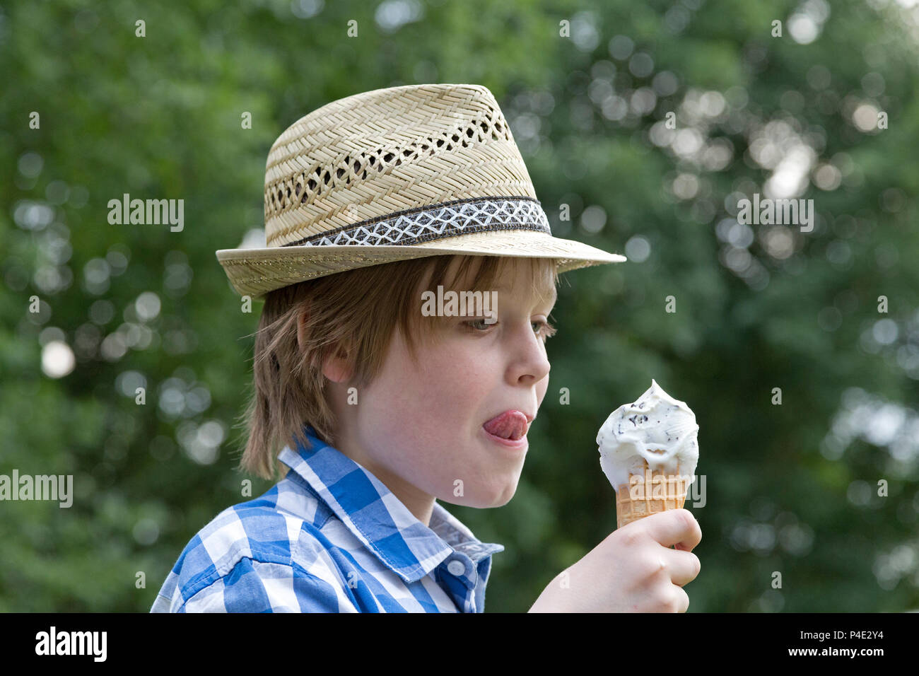 boy eating ice cream Stock Photo