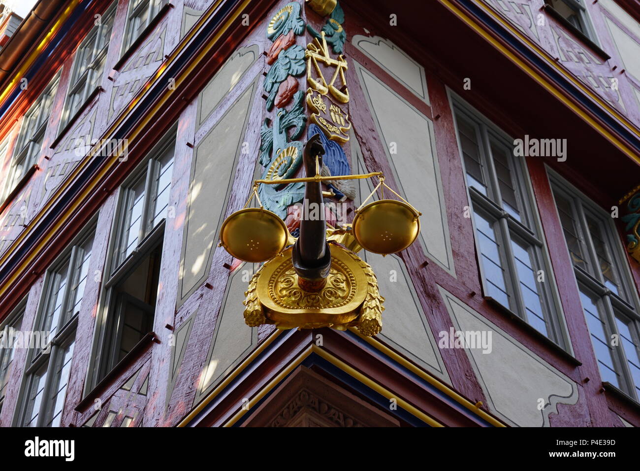 House zur Goldenen Waage,  House of the Golden Scales, New Old Town, Dom-Roemer Project, Old Town, Historic Center, Frankfurt am Main, Hesse, Germany Stock Photo