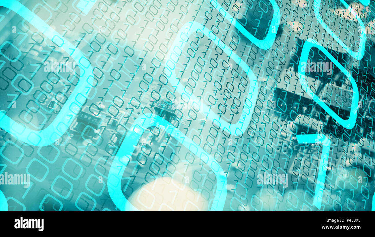 Working futuristic ai computer, abstract binary code Stock Photo