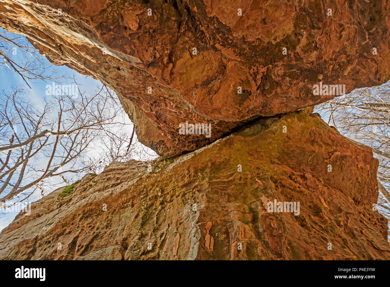 Looking up into a Natural Bridge in the Pedestal Rocks Scenic area in