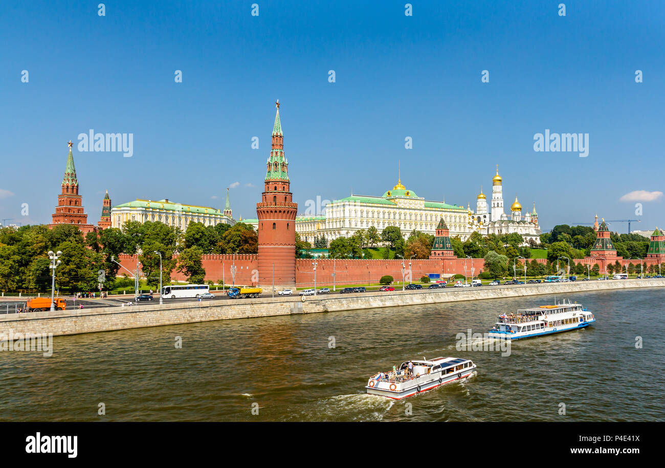 Panorama of Moscow Kremlin with the Moskva river - Russia Stock Photo