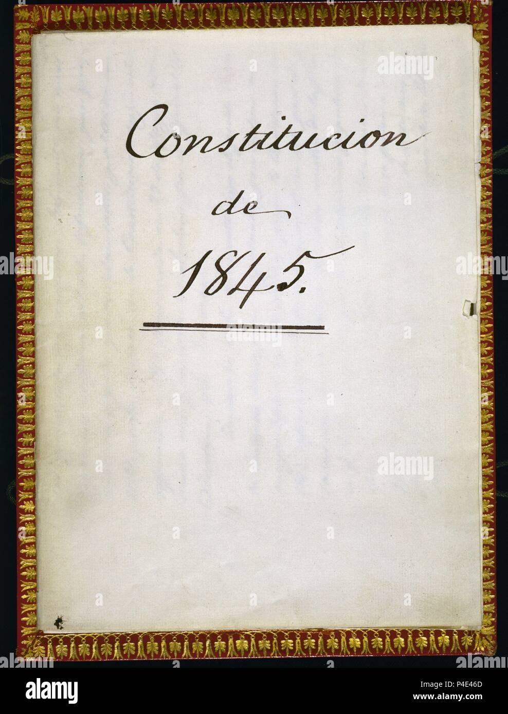 PORTADA DE LA CONSTITUCION DE 1845. Location: CONGRESO DE LOS DIPUTADOS-BIBLIOTECA, MADRID, SPAIN. Stock Photo