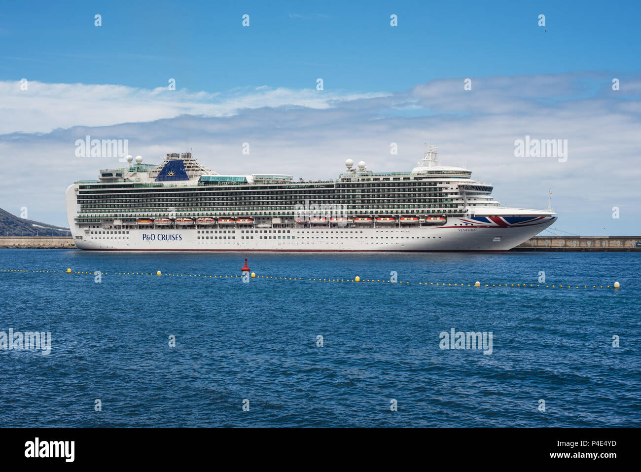 Santa Cruz de la Palma, Spain - May 31, 2018: The luxury cruise “ventura” of P & O Cruises company docked in La Palma Port, Canary islands, Spain. Stock Photo