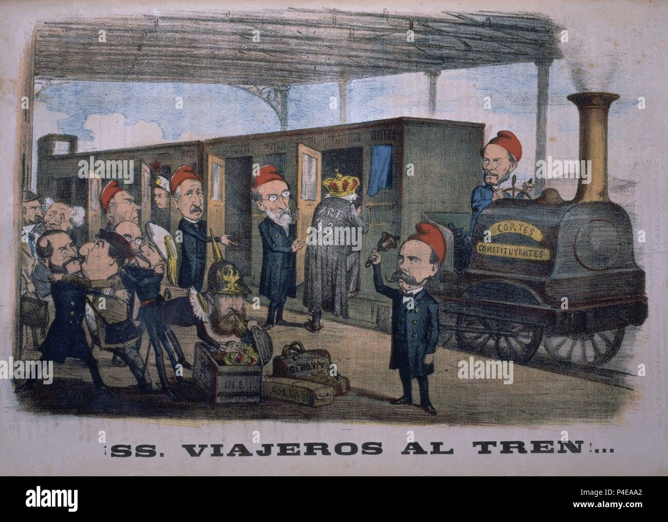 SATIRA POLITICA DE 1870: LAS CORTES CONSTITUYENTES VISTAS POR SEMANARIO LA FLACA. Stock Photo