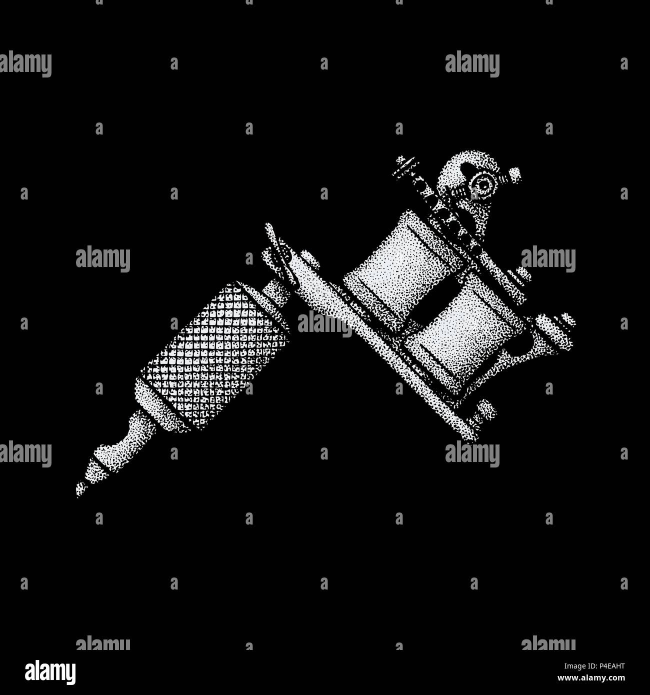 vector monochrome white retro dot art hand drawn tattoo machine