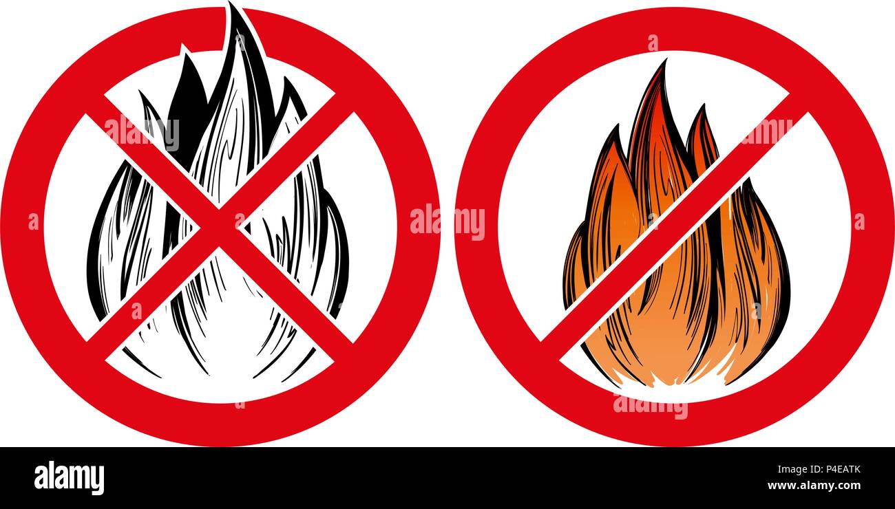 prohibiting sign, no fire emblem hand drawn vector illustration realistic sketch Stock Vector