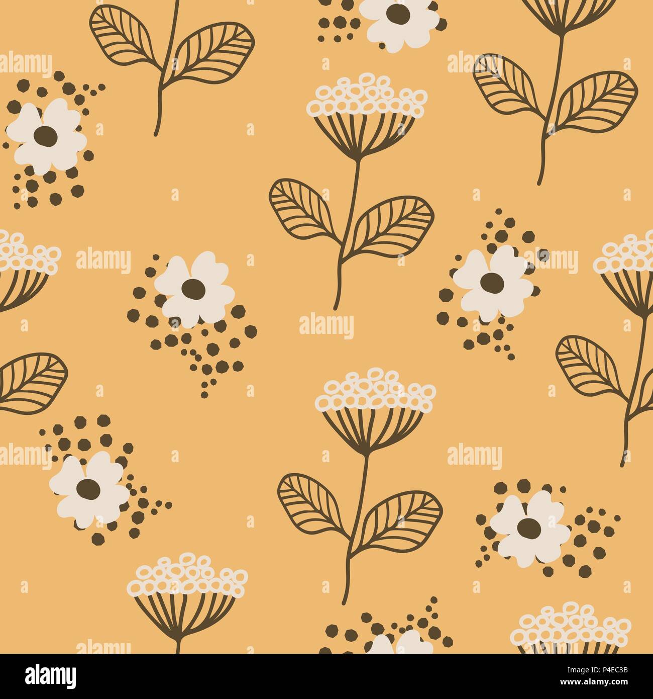 Seamless pattern in scandinavian style. Florar pattern for print on wallpaper, gift paper, textile, paper. Two-color fennel pattern Stock Vector