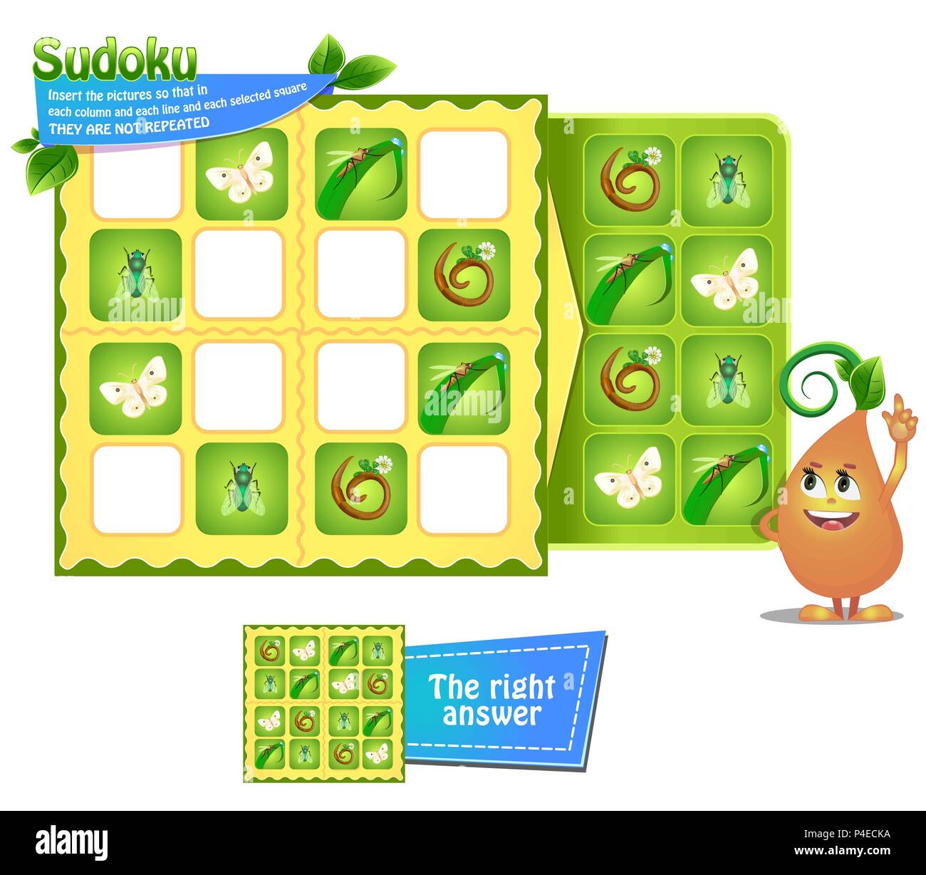 Sudoku Game For Children With Pictures Insects Kids Activity Sheet