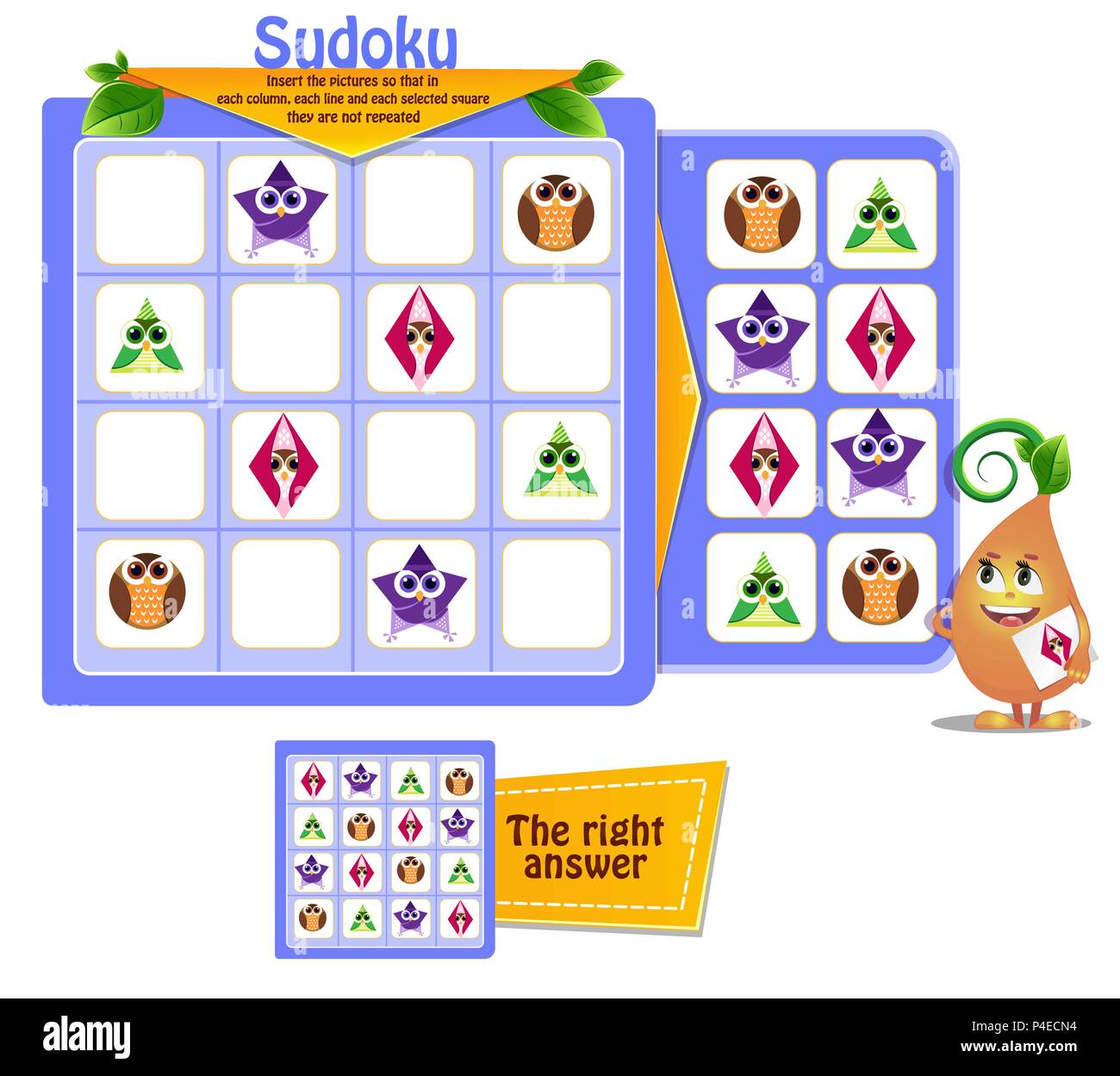 Sudoku game for children with pictures shapes. Kids activity sheet