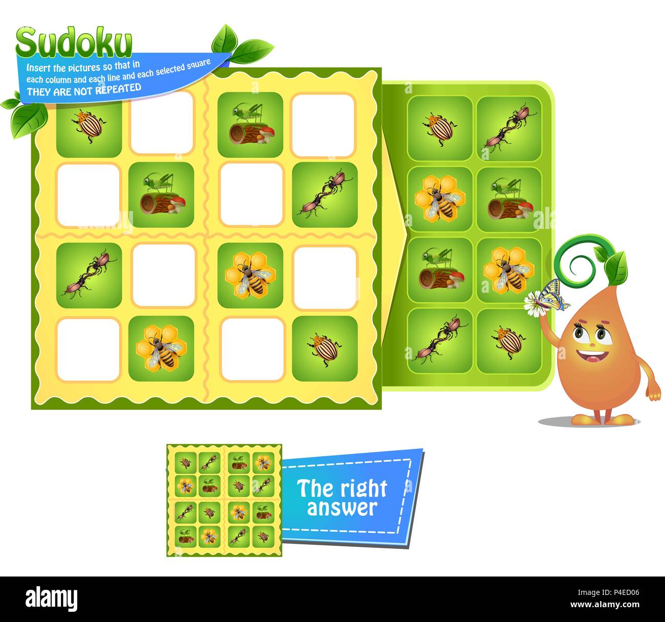 Sudoku Game For Children With Pictures Insects Kids Activity Sheet