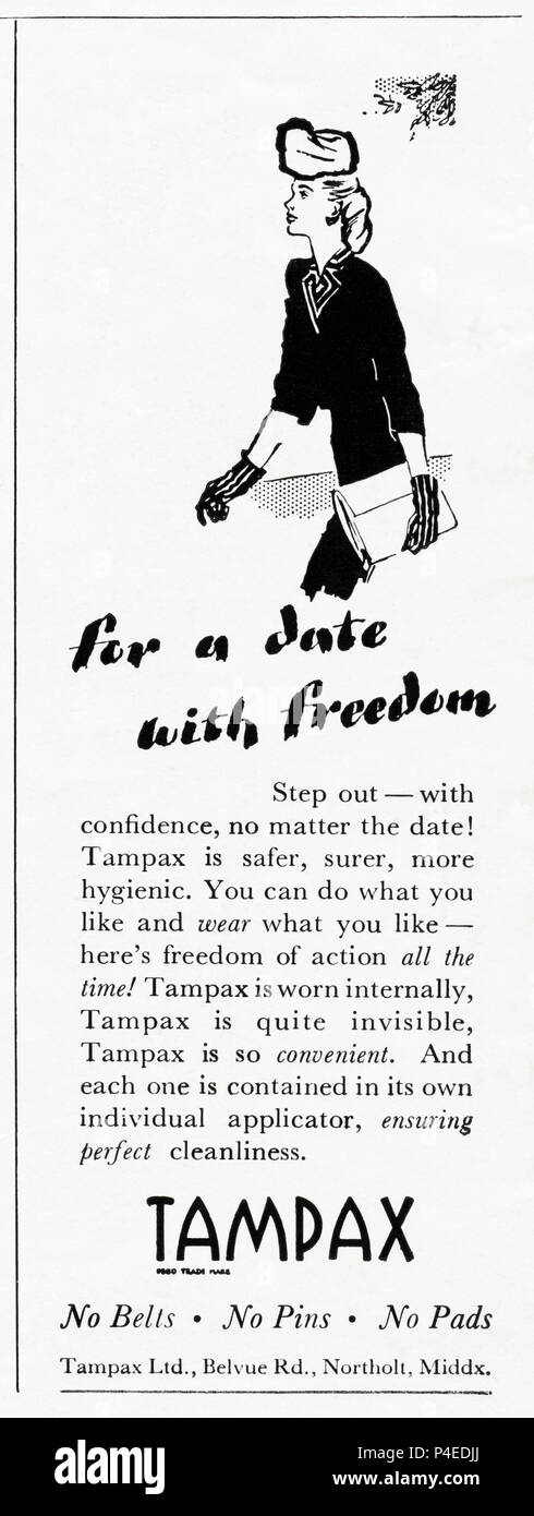 1940s old vintage original advert advertising Tampax ladies sanitary tampons  in English magazine circa 1946 when supplies were still restricted under  post-war rationing Stock Photo - Alamy