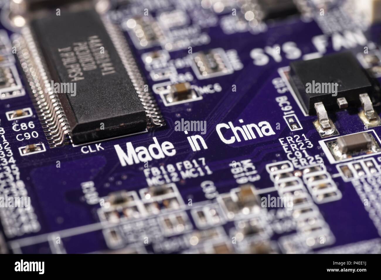 Detail of a circuit board with the note Made in China | usage worldwide Stock Photo