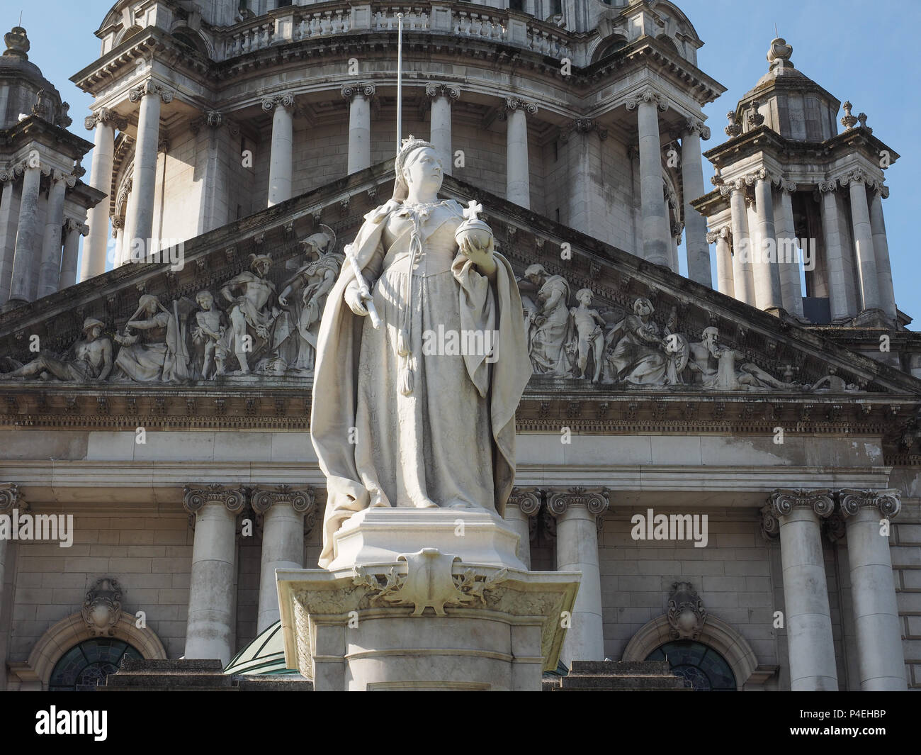 BELFAST, UK CIRCA JUNE 2018 Queen Victoria statue in front of the