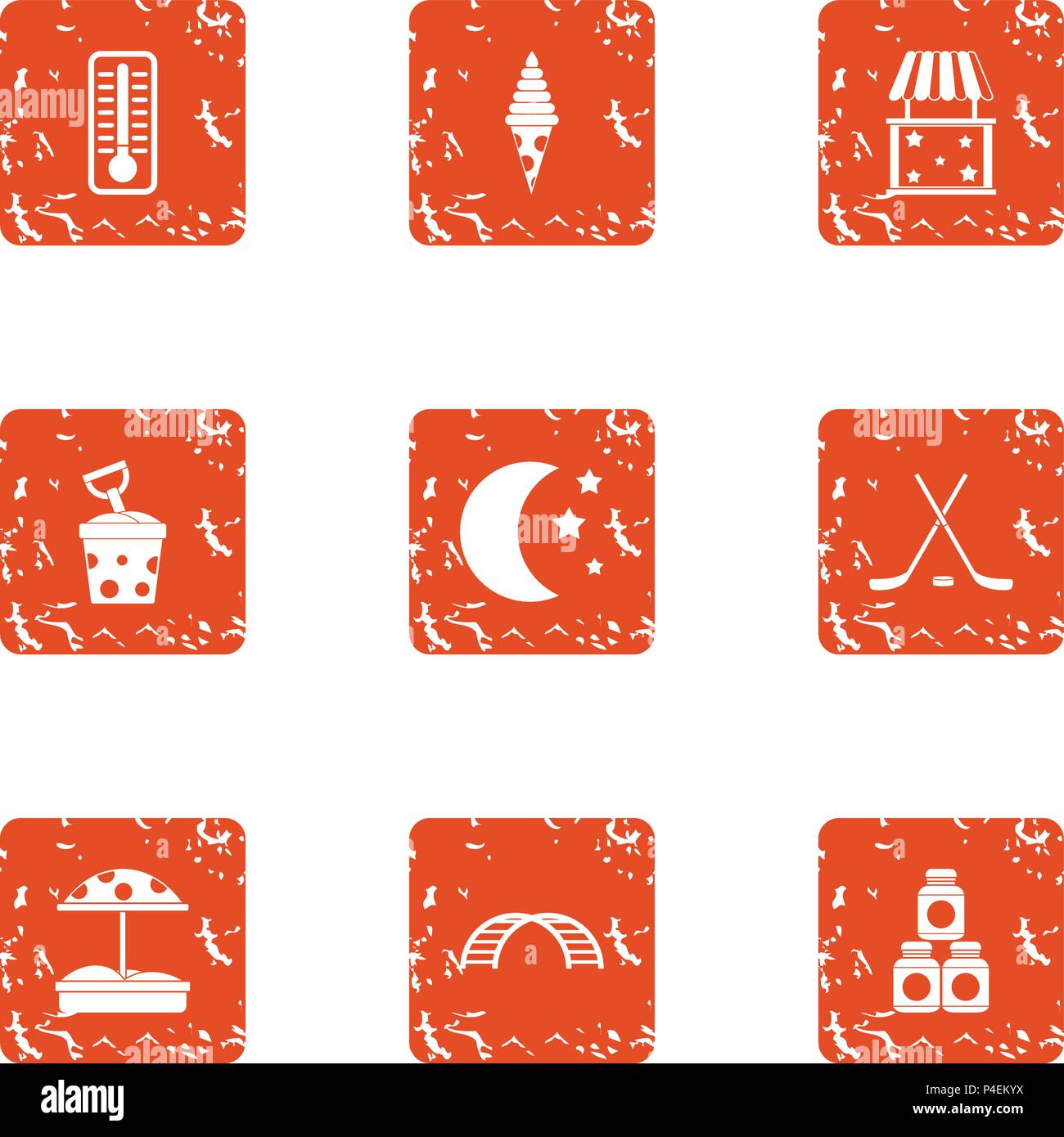 Bedside lamp icons set, grunge style Stock Vector