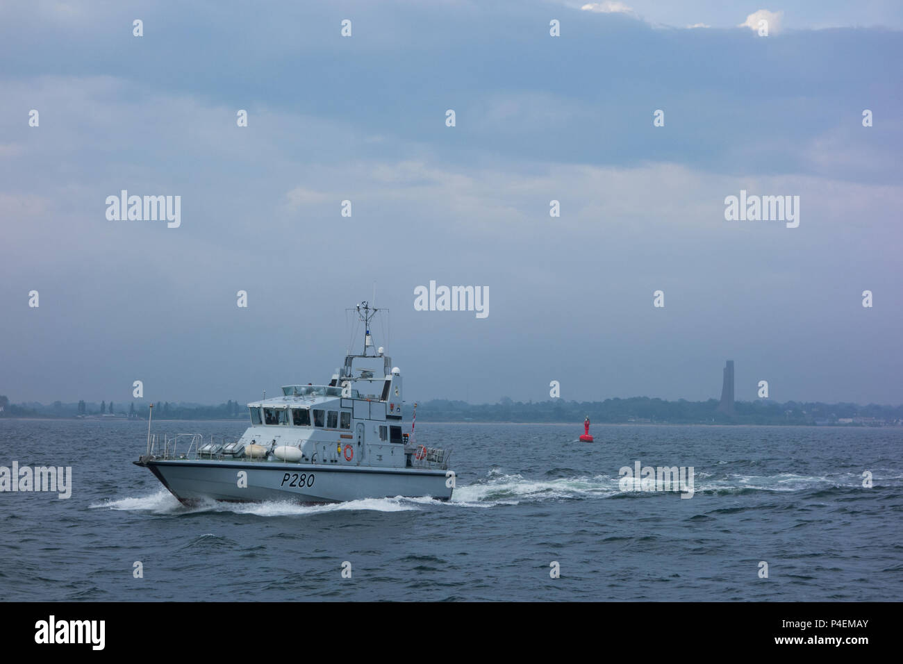 A Port side view of The Archer Class Patrol Vessel HMS Dasher P280, in transit in the North sea near the Baltic. Stock Photo