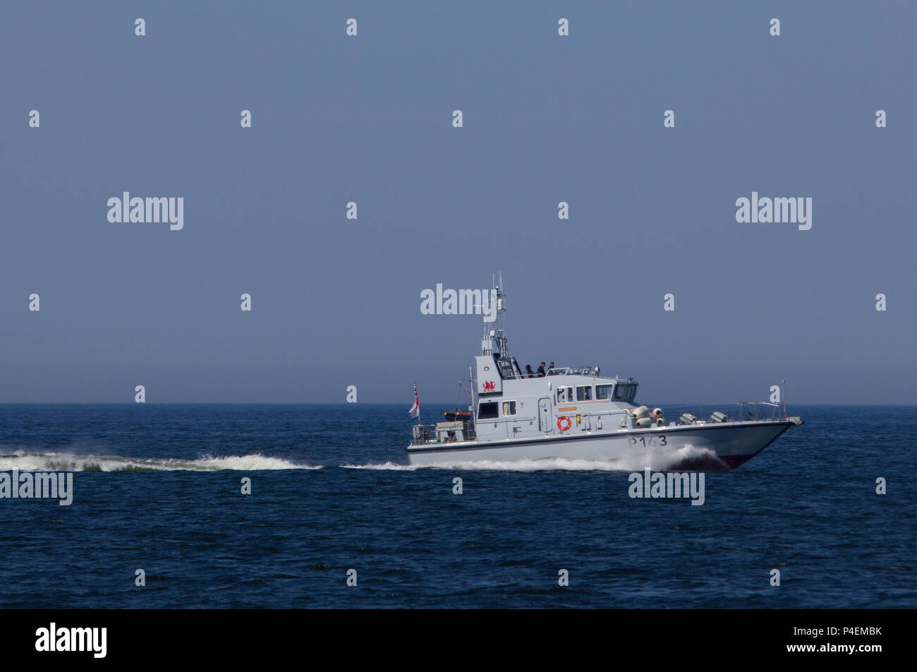 A Starboard side view of The Archer Class Patrol Vessel HMS Express P163, in transit in the North sea near the Baltic. Stock Photo