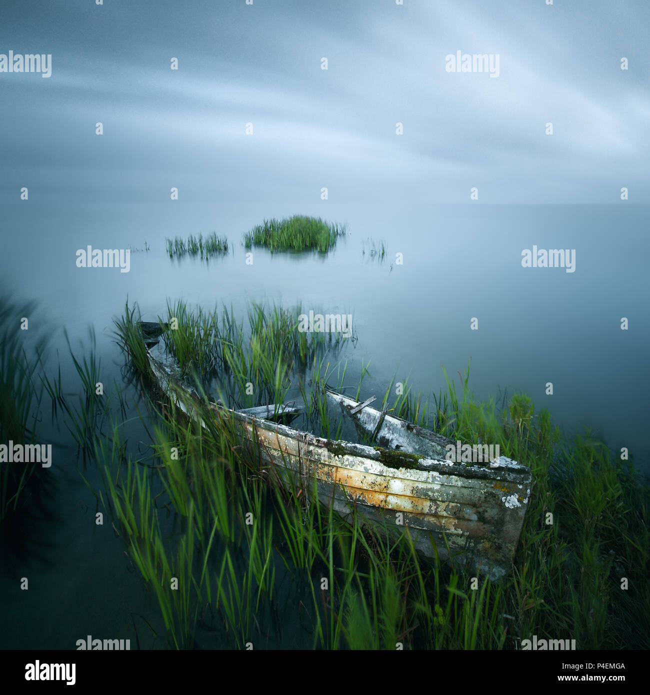 Sunken boat in Lough Neagh lake, County Antrim, Northern Ireland, United Kingdom Stock Photo