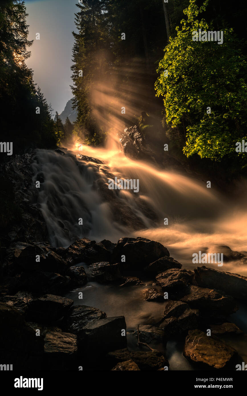 Waterfall, Lenk, Berenese Oberland, Bern, Switzerland Stock Photo