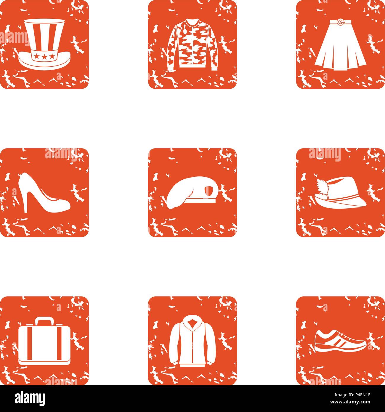 Attire icons set, grunge style Stock Vector