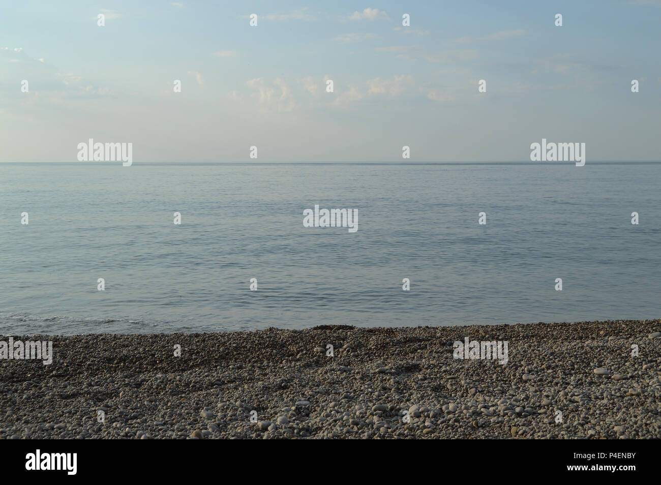 Calm sea ocean and blue sky background, sunrise over the sea, beautiful ...