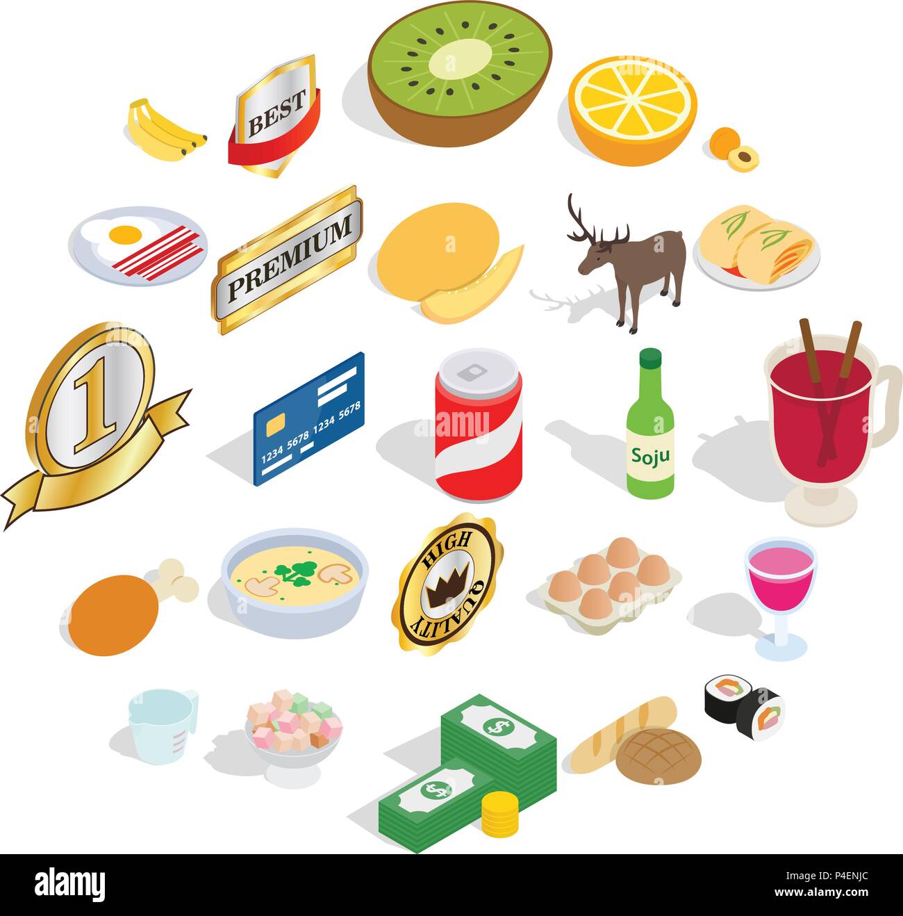 Dinnerware icons set, isometric style Stock Vector