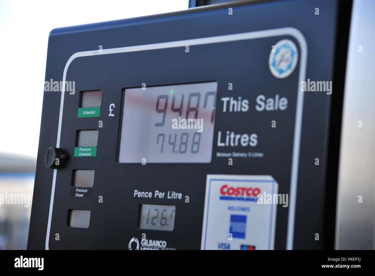Costco wholesale fuel pump at the Costco filling station in Sheffield