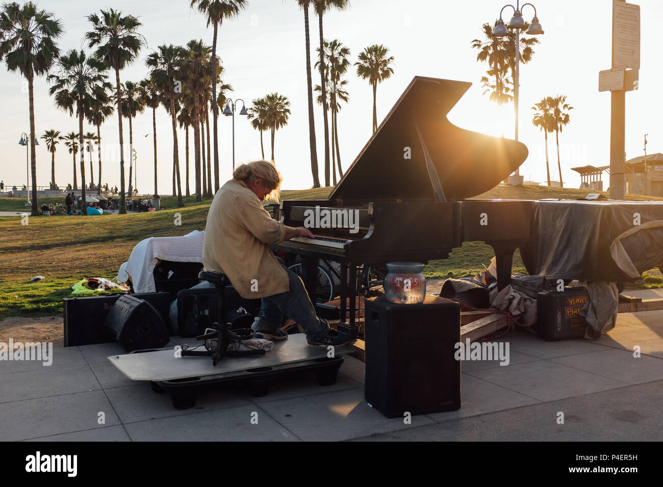 Artist perform at broadwalk in Venice Beach, CA USA Stock Photo
