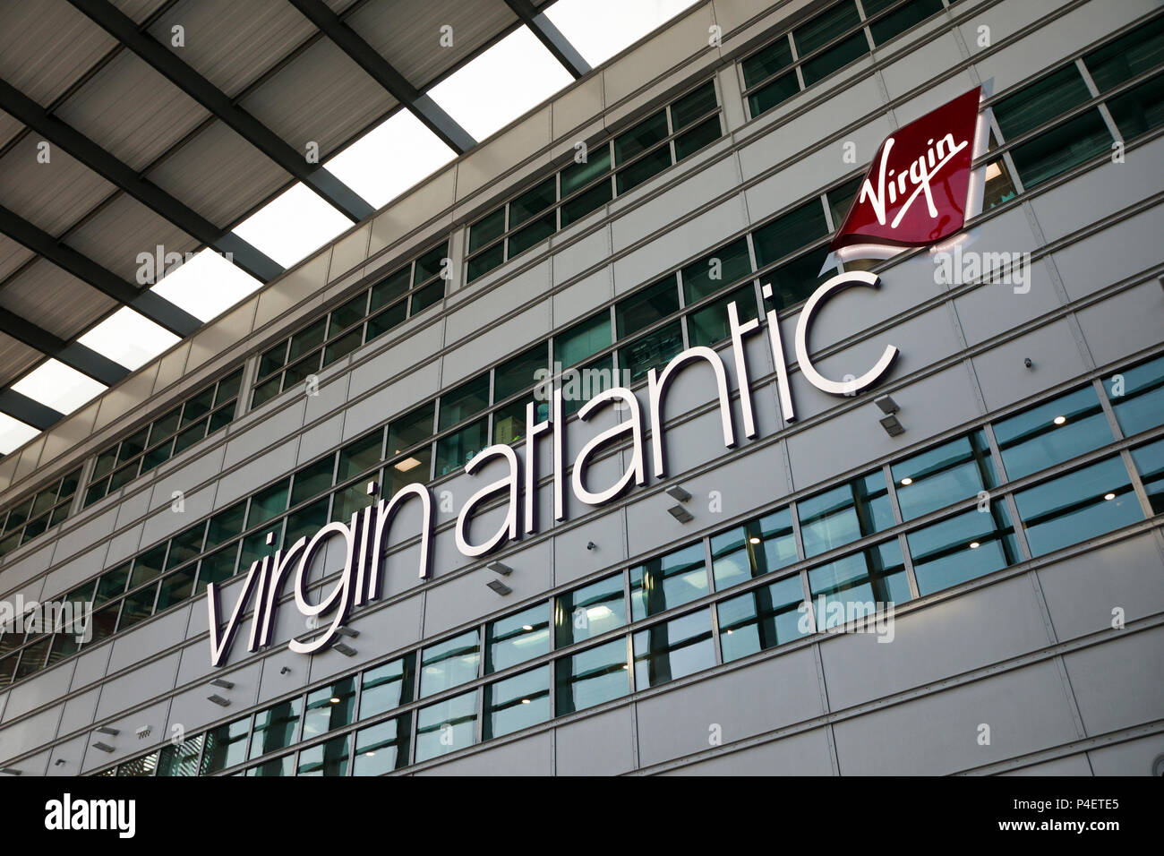 Virgin Atlantic sign, Heathrow, London airport, UK Stock Photo Alamy