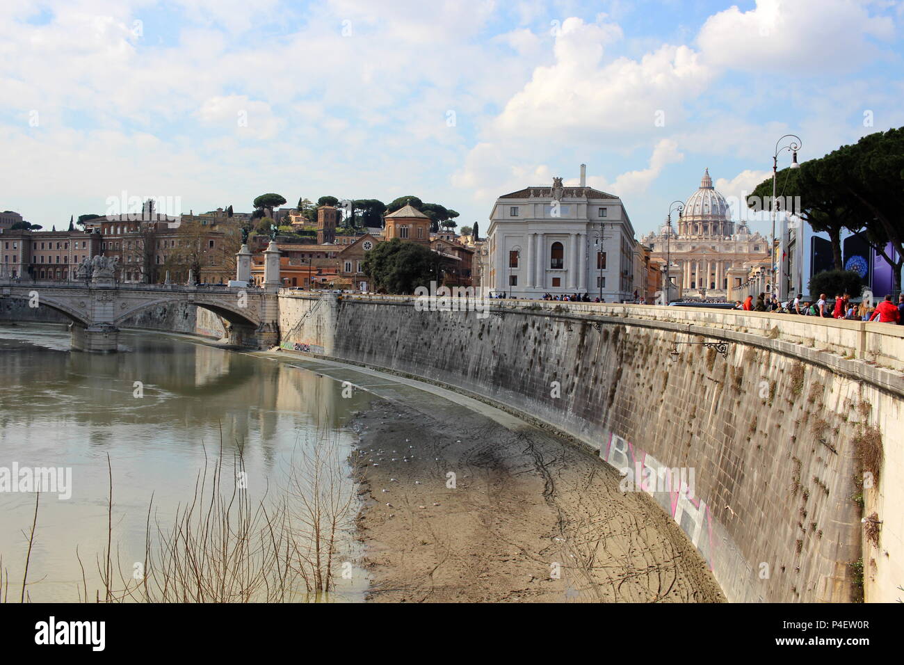 Sweeping view over the Tiber River, including the iconic dome of St. Peter's Basilica Stock Photo