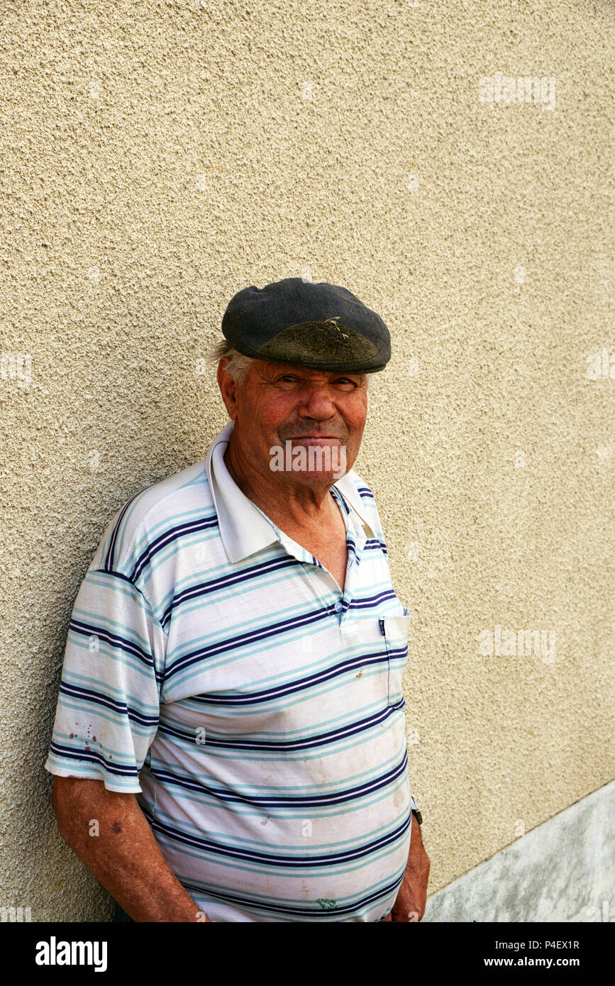 A local village retired man near his home in Roézé-sur-Sarthe, Pays-de-la-Loire in north-western France. Stock Photo