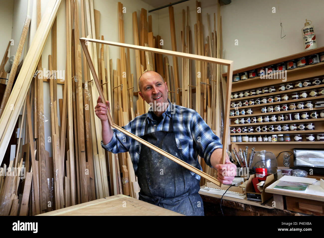 General views inside a picture framing company in West Sussex, UK. Stock Photo