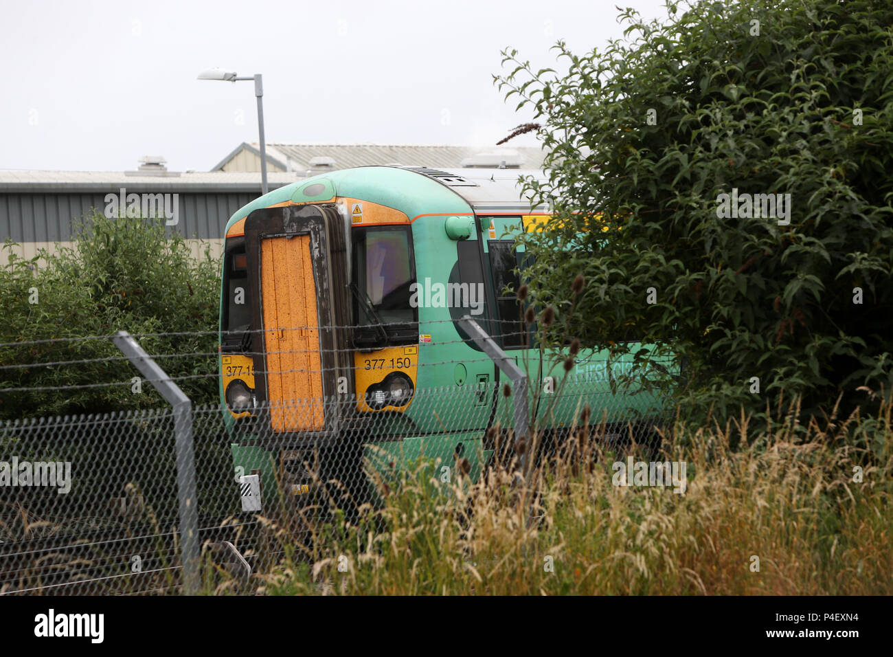 A Southern Rail Train pictured coming into Chichester Train Station, West Sussex, UK. Stock Photo