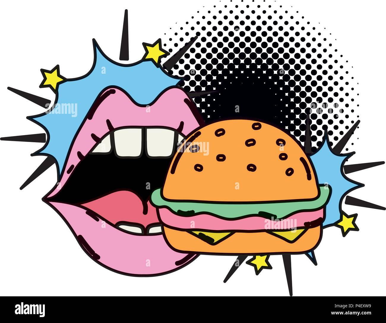 color woman mouth eating hamburger fastfood Stock Vector Image & Art