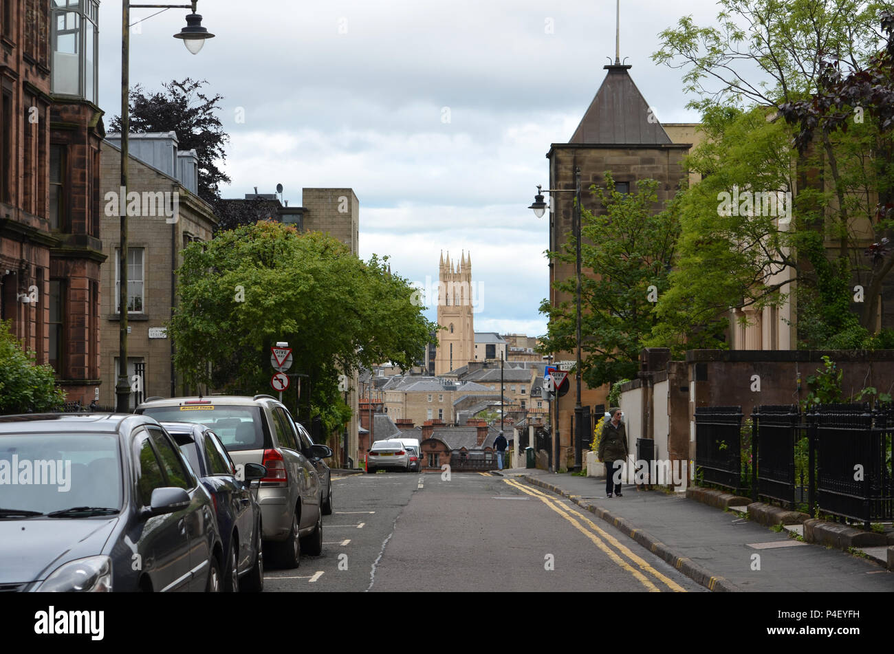Looking down Hill Street in Garnethill, Glasgow Stock Photo