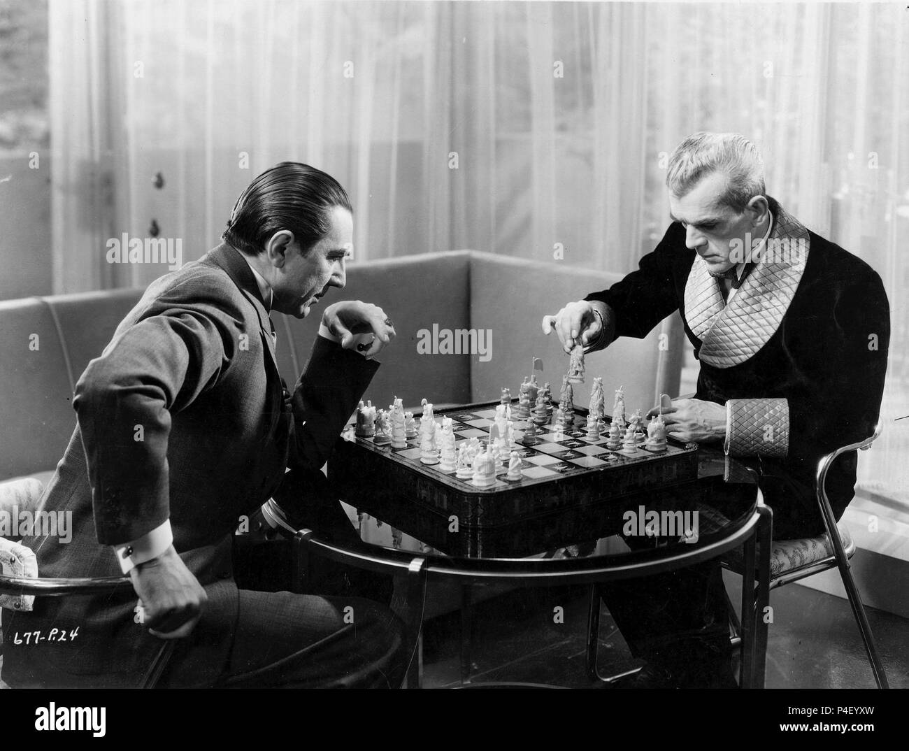 Original Film Title: THE BLACK CAT. English Title: THE BLACK CAT. Film Director: EDGAR ULMER. Year: 1934. Stars: BORIS KARLOFF; BELA LUGOSI. Credit: UNIVERSAL PICTURES / Album Stock Photo