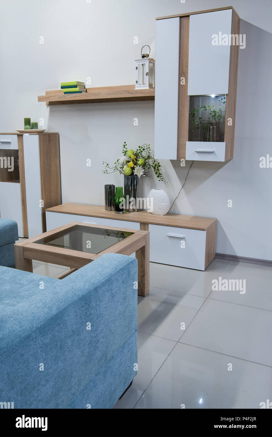 modern living room interior with closet and shelves Stock Photo - Alamy
