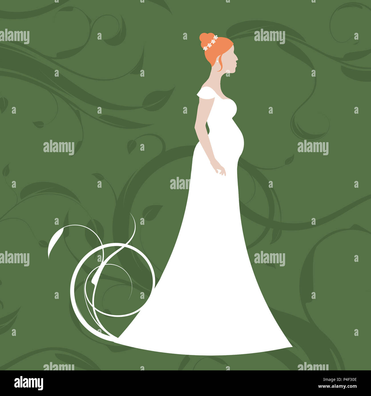 Bride Graphics Simple Simple, elegant illustration of a beautiful bride against a patterned ...